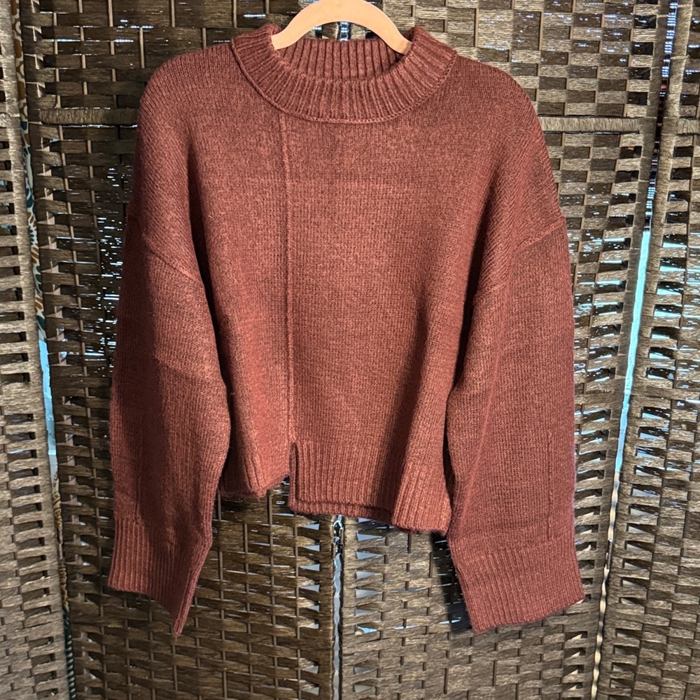 ASOS DESIGN Crew Neck Sweater with Seam Front Detail and Stepped Hem Plum Size S